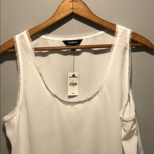 Express Mesh Trim Scoop Neck Tank White